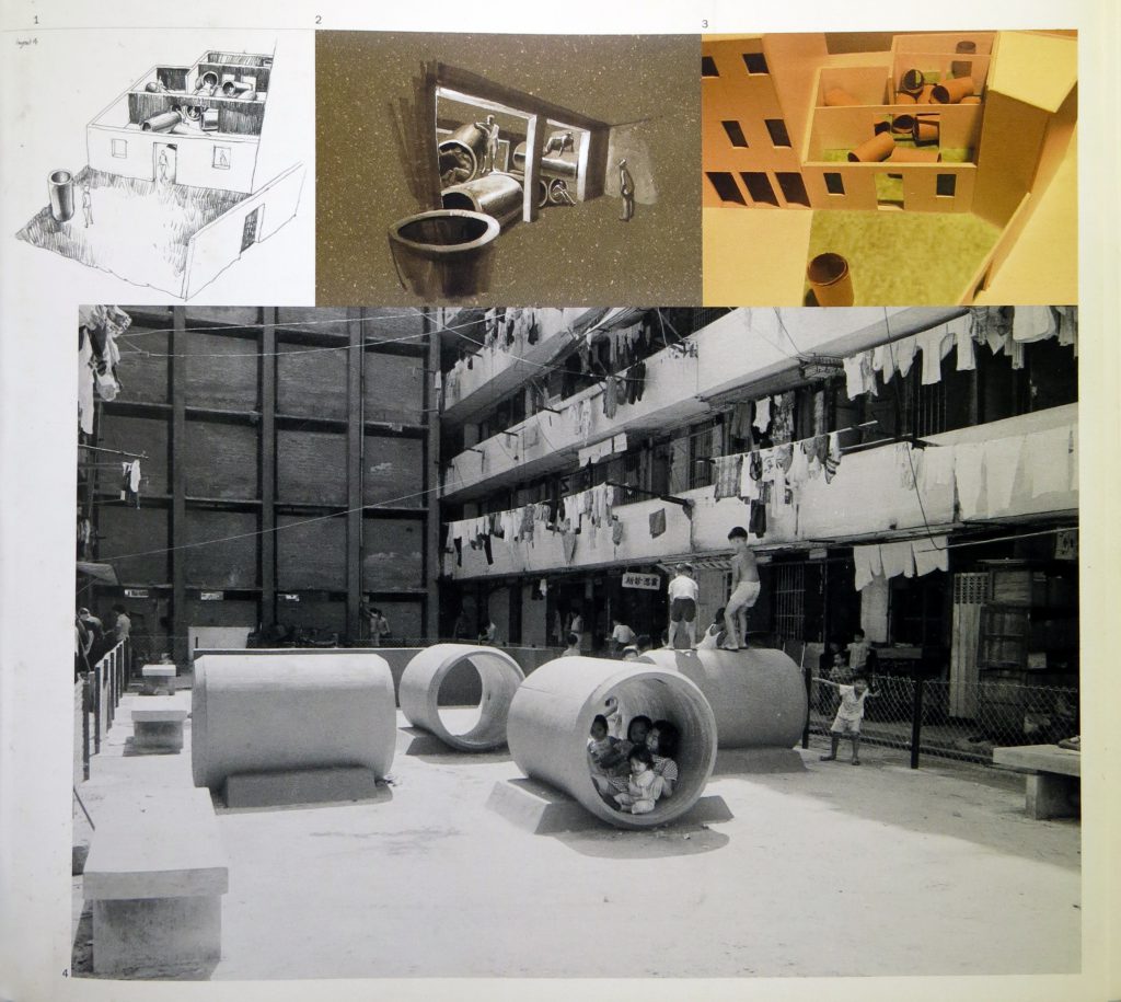 2003 年，Para/Site Collective籌劃的展覽「寄穴」，匯集了共 11 位藝術家的作品。其中以從前香港公共屋邨的水泥桶遊樂園形構展覽空間。