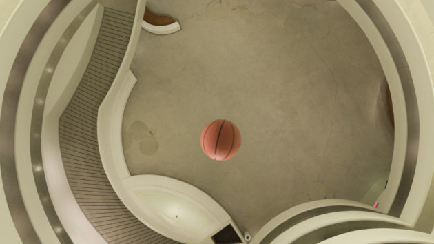 藝術家林一林用無人機，從古根漢美術館的頂樓拋下一個籃球，發出巨響。包括他在內的五位中國藝術家，又會在紐約發出什麼迴響呢？（圖片：Lin Yilin）
