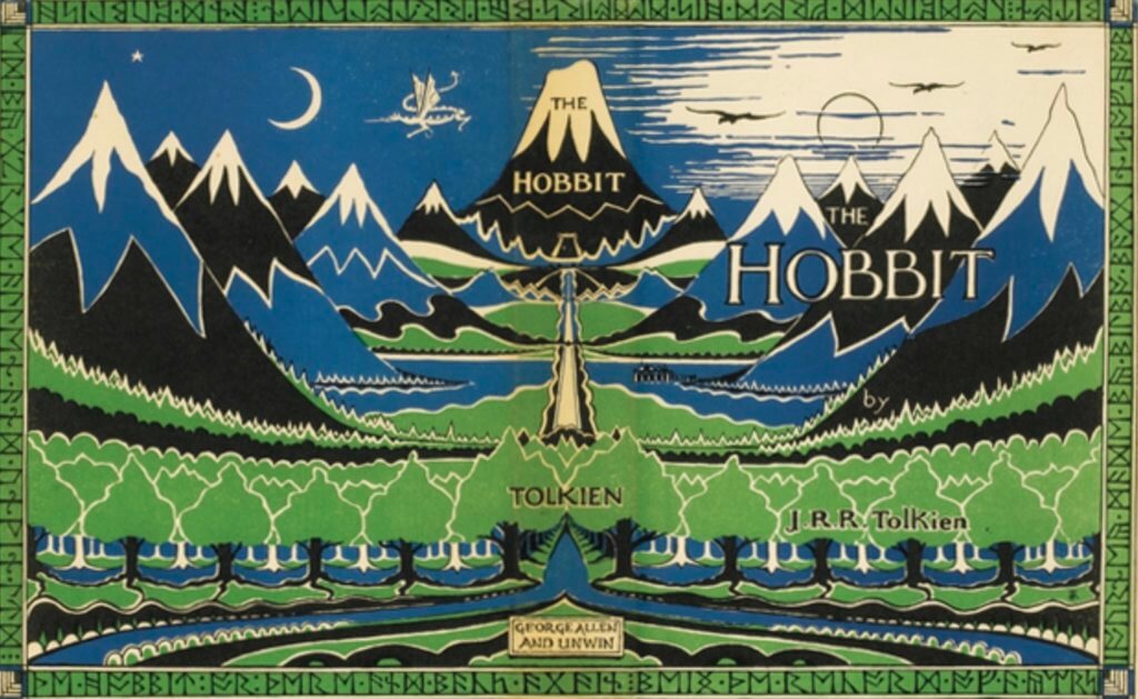 《荷比》（The Hobbit）初版封面畫，陶更親自設計，以樹為主題。此書初版可值美金二十萬。