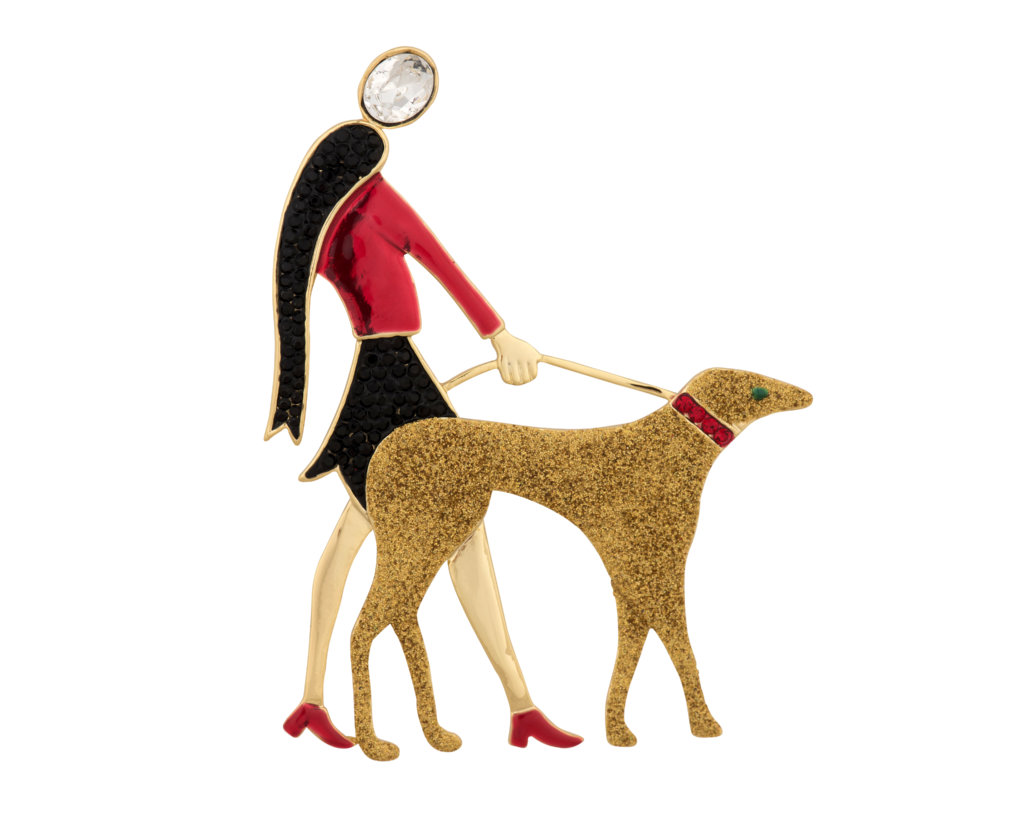 Art deco lady walking dog brooch  $750