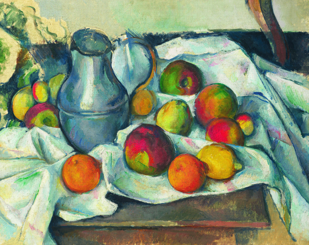 Paul Cézanne《水果與水壺》（1888-1890）