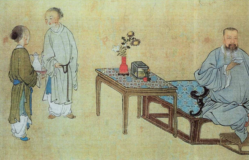 清代禹之鼎(1647–1716)作《王原祁藝菊圖》北京故宮博物院藏(局部)