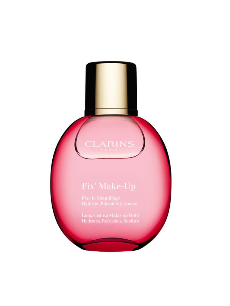 CLARINS長效定妝噴霧260/50ml 屬於「外貌協會」的你應該會愛上CLARINS的粉紅色定妝噴霧瓶身，它的西柚和玫瑰香味可以在補妝時為你醒一醒神；產品不含油分，不會形成粉刺，適合所有肌膚。 