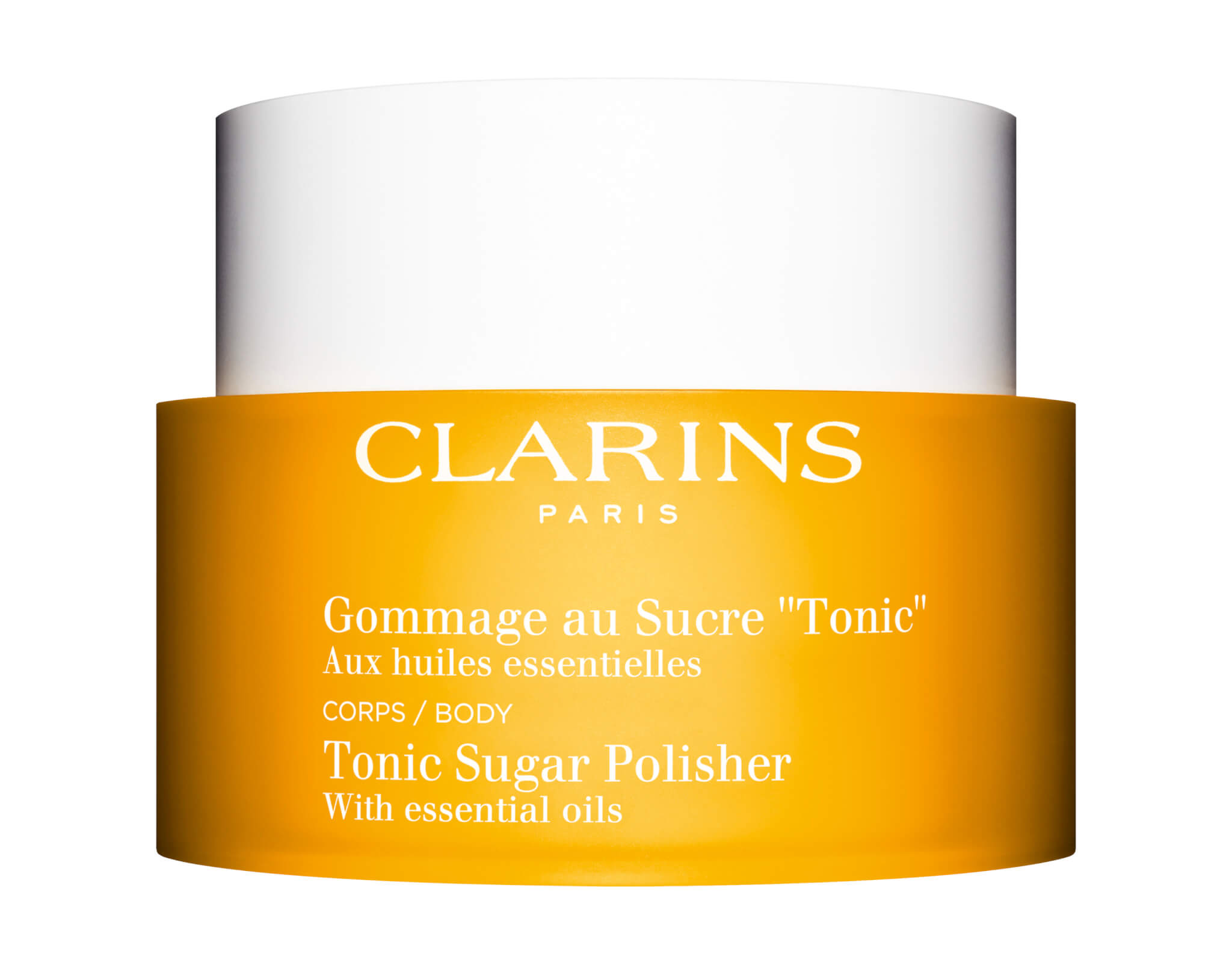 CLARINS Tonic Sugar Polisher HK$390/200ml 調和身體磨砂霜以糖及鹽晶天然去角質物去除肌膚上的死皮與污垢；配合香薰精油與純植物萃取，有效舒緩身心。榛子油及乳木果油則同時為肌膚提供長效滋潤。