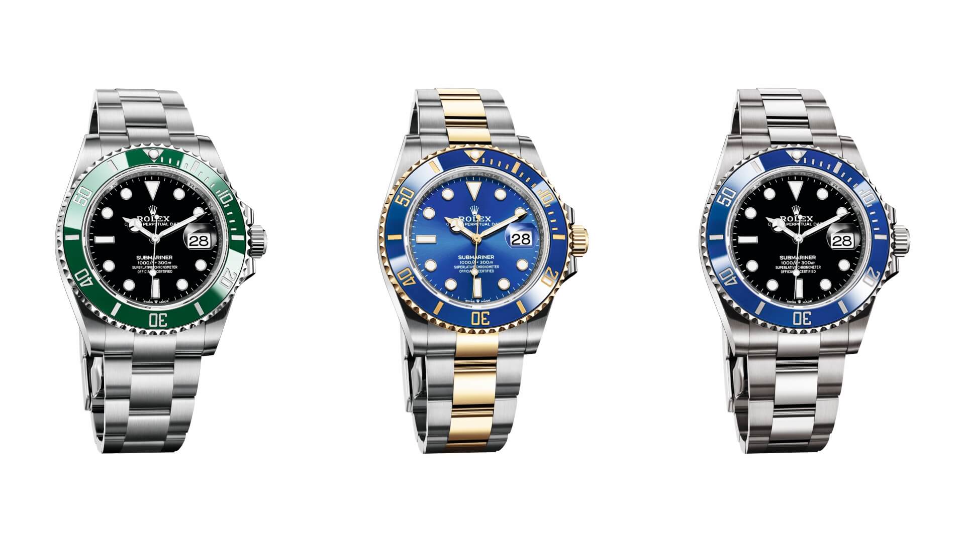 今年推出的Oyster Perpetual Submariner Date款式腕錶，共有三種配色。