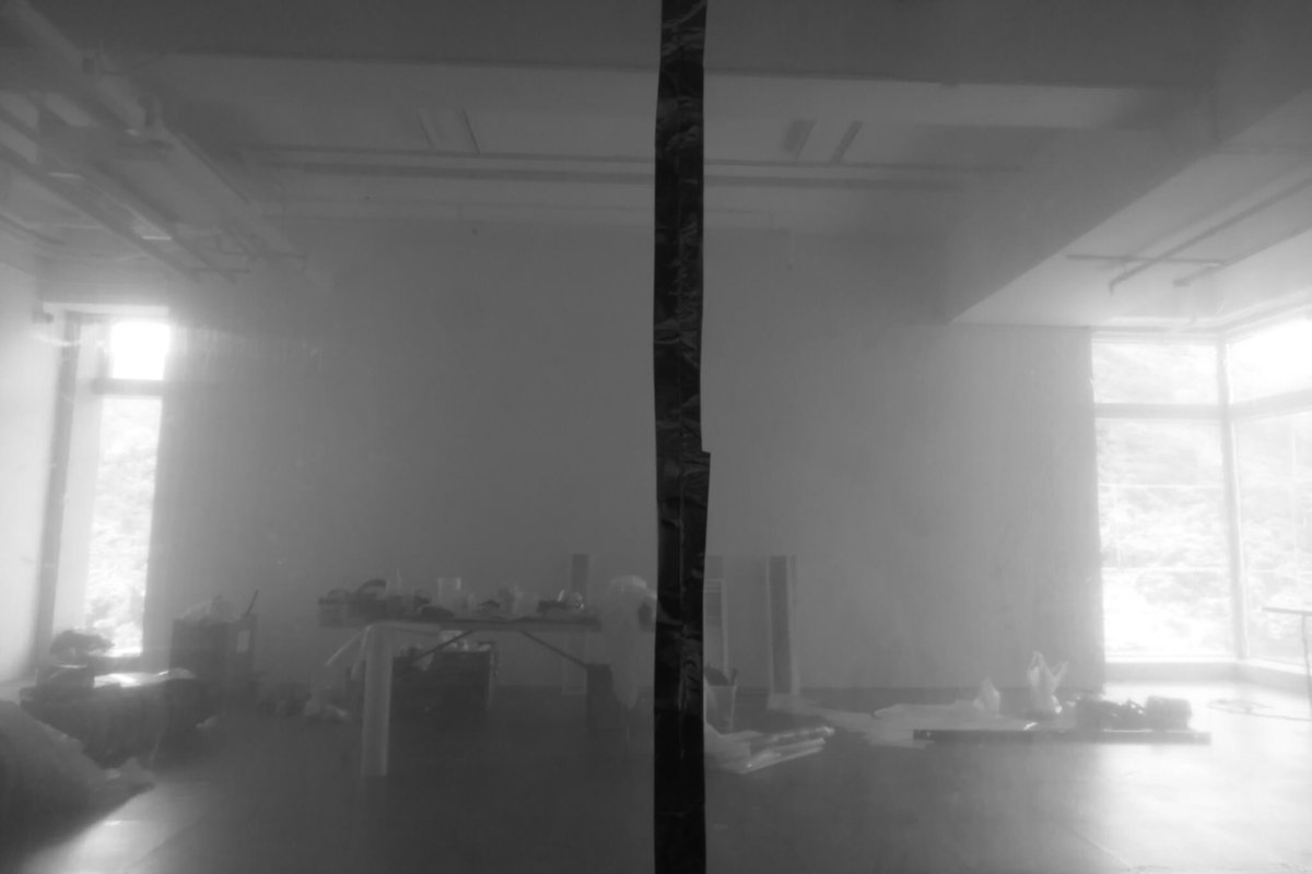 Mark Chung, installation view of Wheezing, during installation. (photo: John Batten)