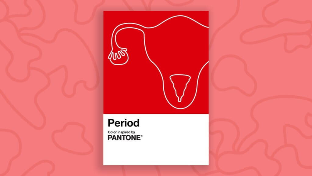 Pantone揭曉新色票「月經紅」，巧妙地畫上子宮（正使用月經杯）及卵巢輪廓。