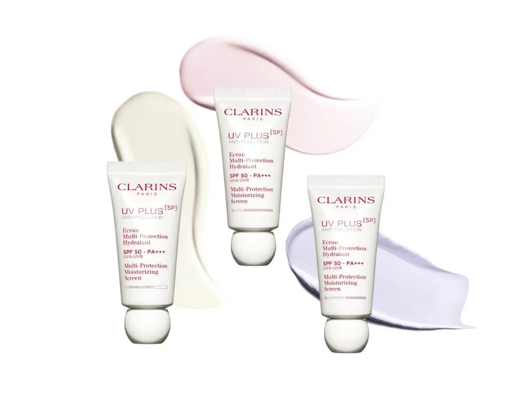 CLARINS [5P] 抗污染防曬霜 SPF50 PA+++ $420/30ml (3款色調：透明色 / 粉紅色 /粉紫色 ) 5月推出的第8代[5P]抗污染防曬霜，為減少對環境生態所造成的影響，包裝經過精心設計，如樽身及樽蓋選用了36％可循環再造的物料，而外層包裝紙盒則是由可持續營運林木場供應的紙板製成的，提供防曬功效之餘，同時保護地球。 
