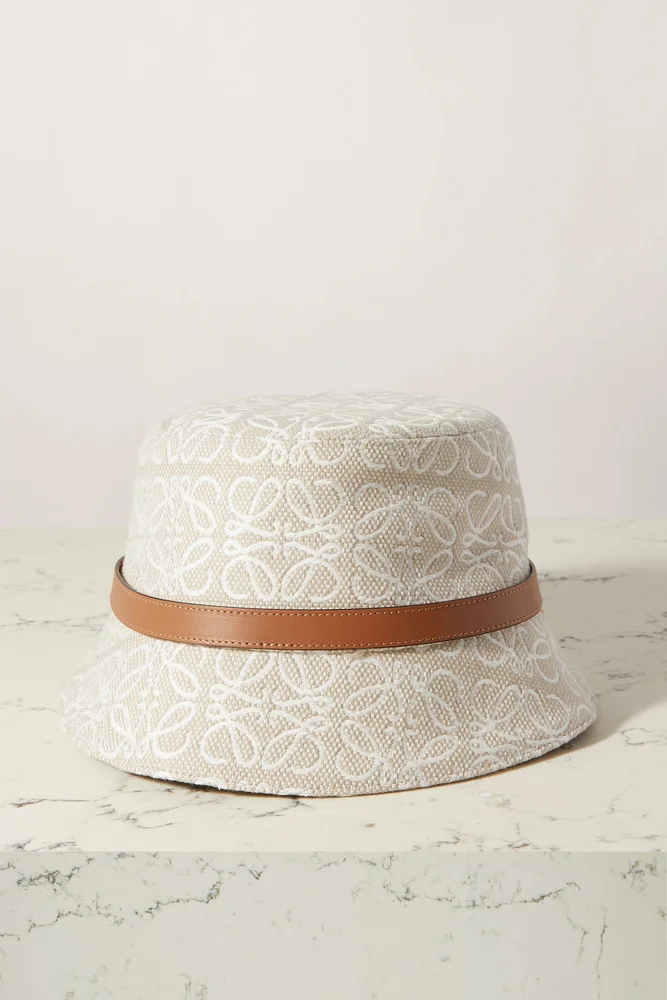 LOEWE Leather-trimmed embroidered cotton-blend bucket hat