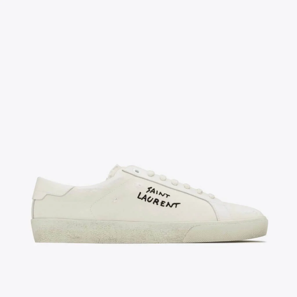 Saint Laurent Court Classic SL/06 Embroidered Sneakers in Canvas and Leather HKD$ 4,750 