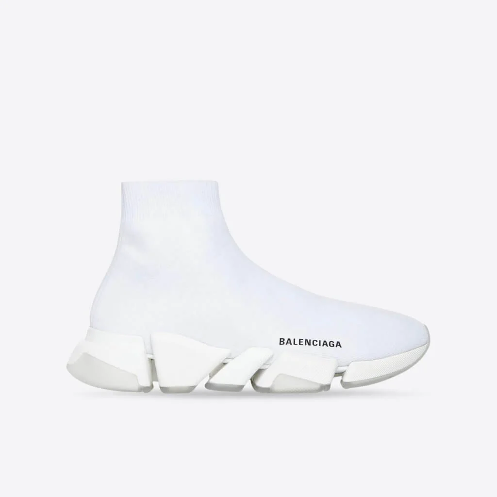 Balenciaga Women’s Speed 2.0 Clear Sole Recycled Knit Trainers in White HKD$8,700 