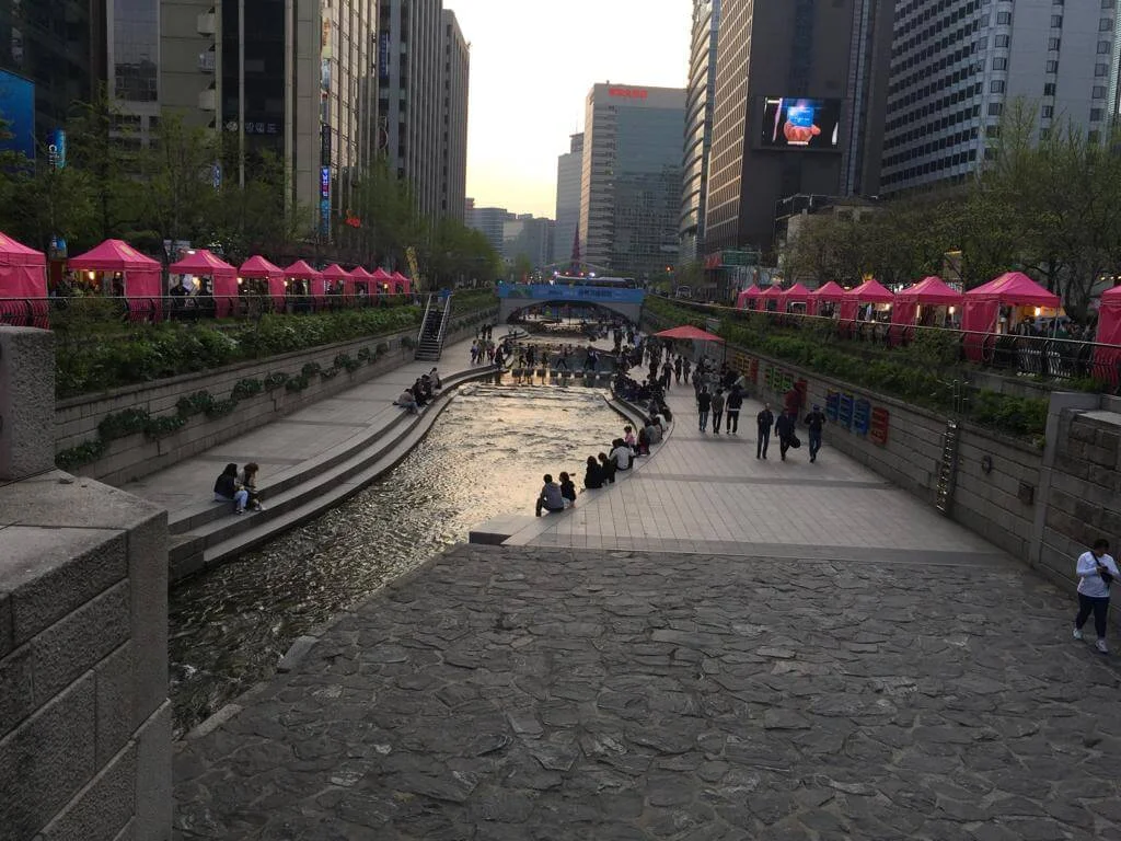 韓國清溪川的美食車市集有約四十部車聚集，令梁博士印象深刻。