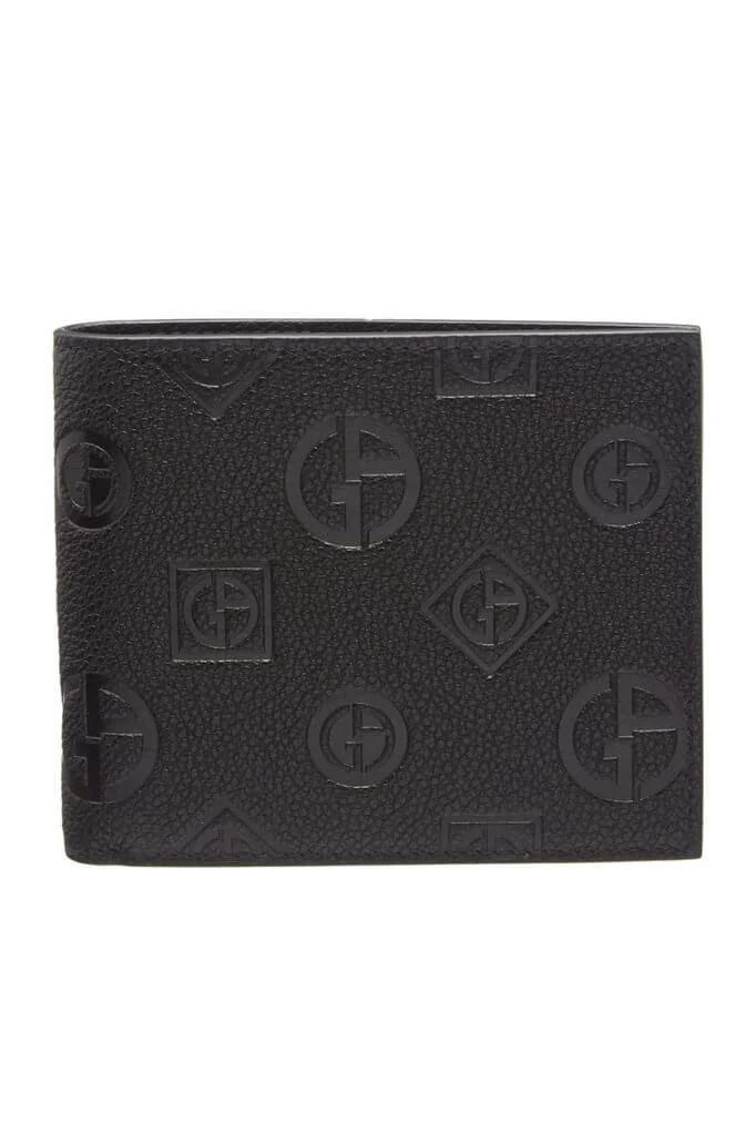 Giorgio Armani Pebbled-calfskin, bi-fold wallet with all-over logo $3,200 