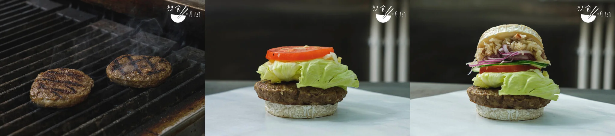 金文畢芝士牛肉漢堡 // 加入自家製的手打漢堡扒，配搭生菜、番茄、青瓜、紅蔥頭、德國酸菜和培根粒。（$118）