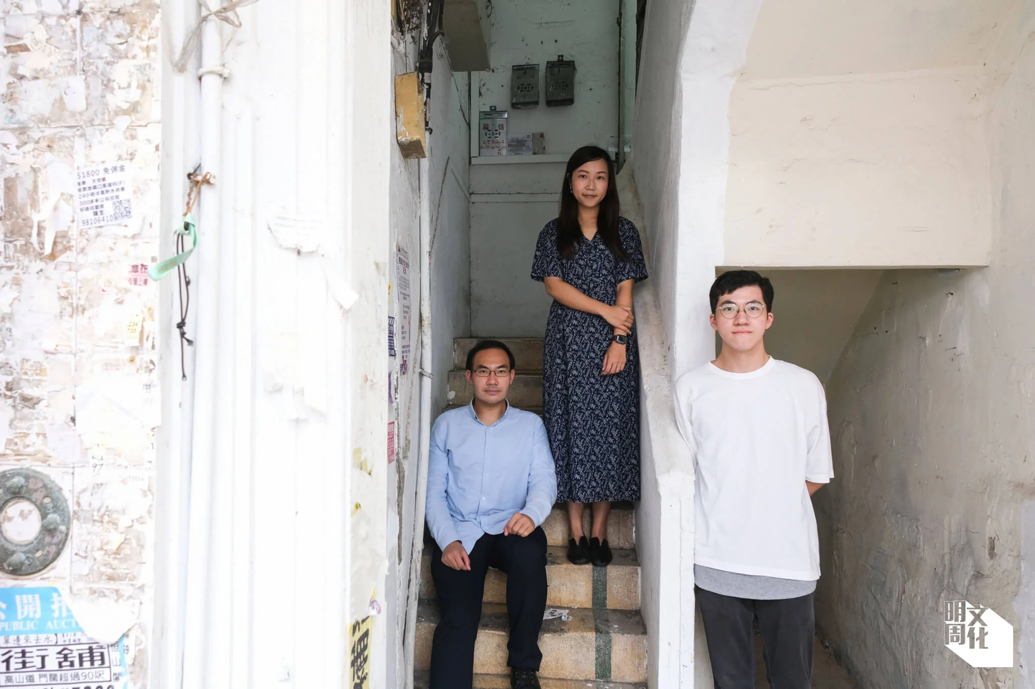 （左起）城市研究學者何尚衡、建築師龍文菁、香港大學建築文物保護學生許竣然。