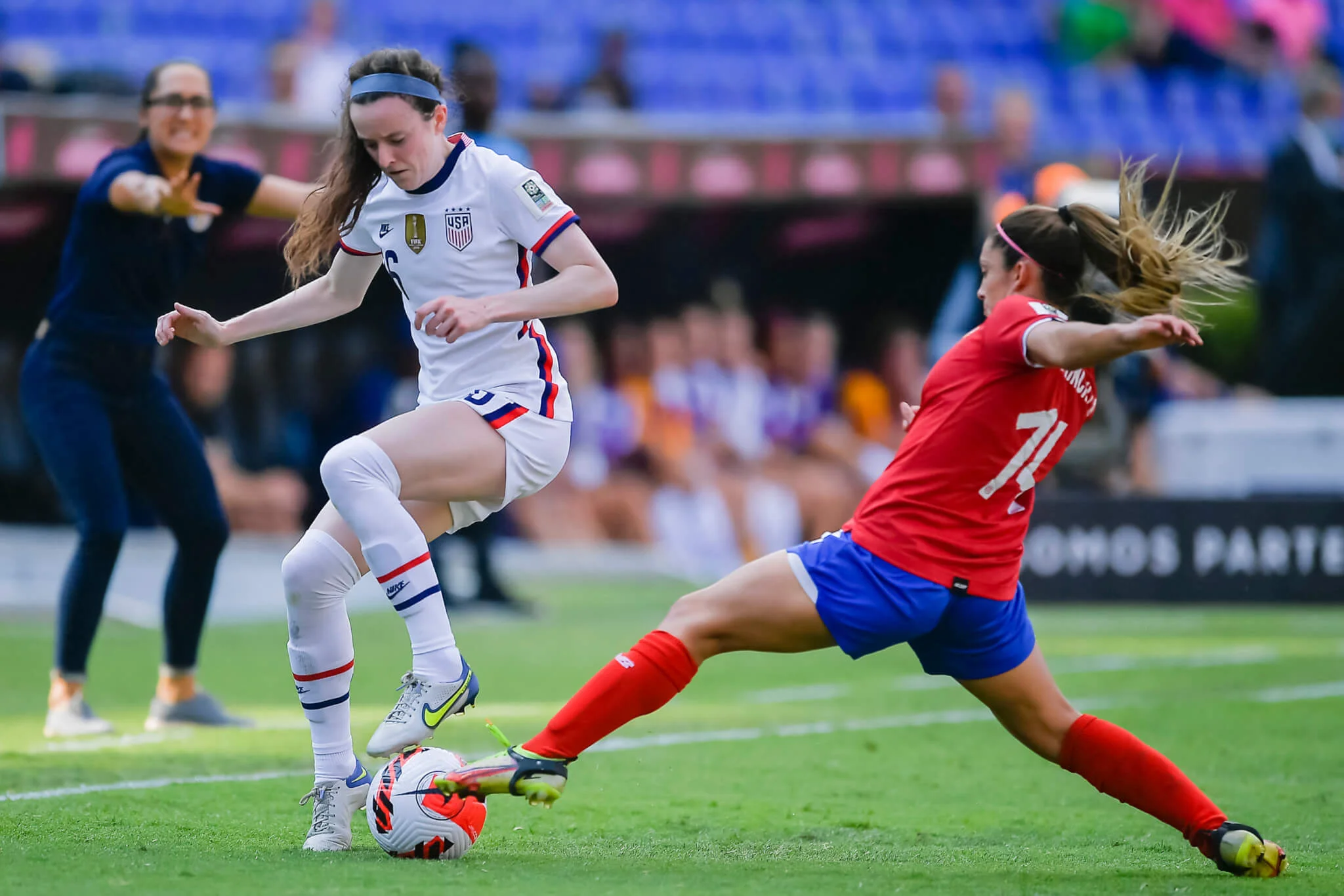 美國女足跟哥斯達黎加女足在CONCACAF女子足球錦標賽上對賽。（美聯社）