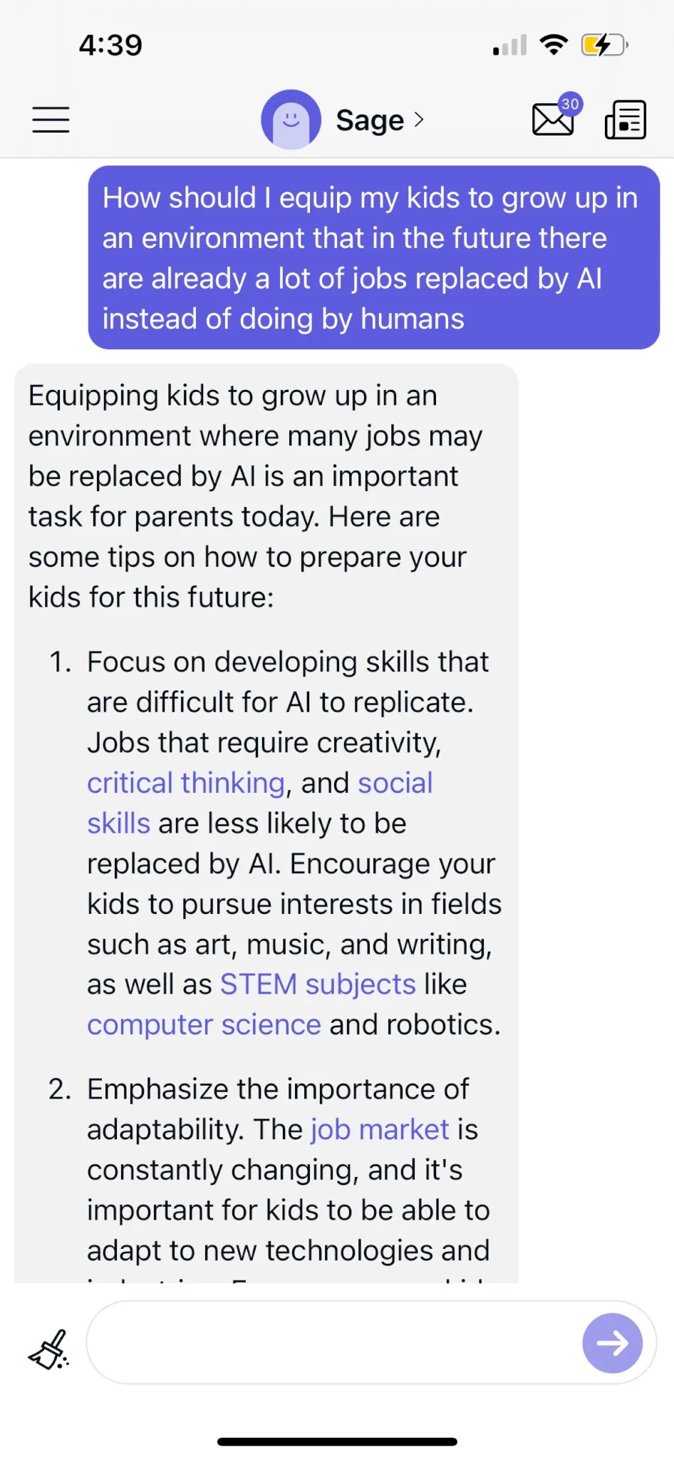 我問聊天機械人應如何教養小孩，它給了我不少建議。 