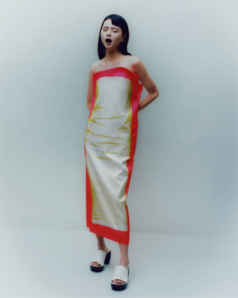 LOEWE Red & Yellow Bustier Dress GIVENCHY White Leather Sandals