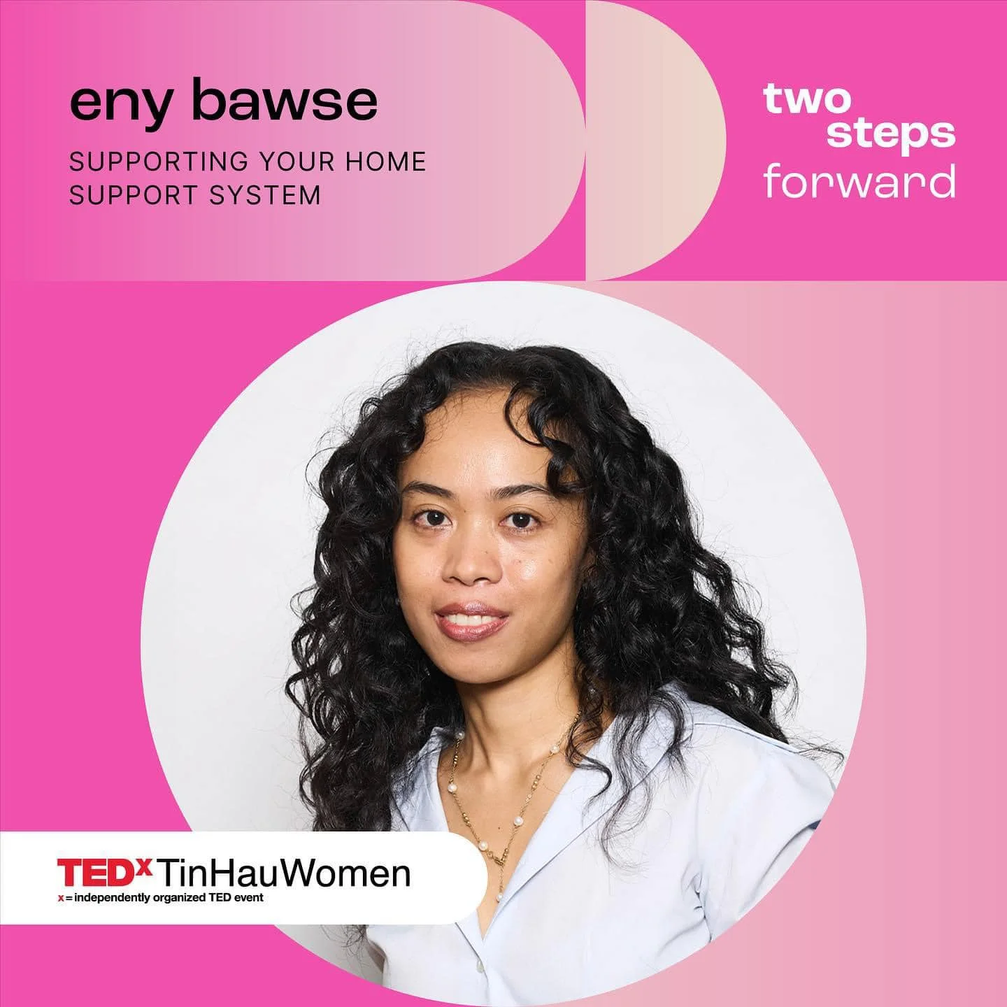 Eny於「TEDxTinHauWomen」論壇上，以「How to support the support system? 」為題分享。