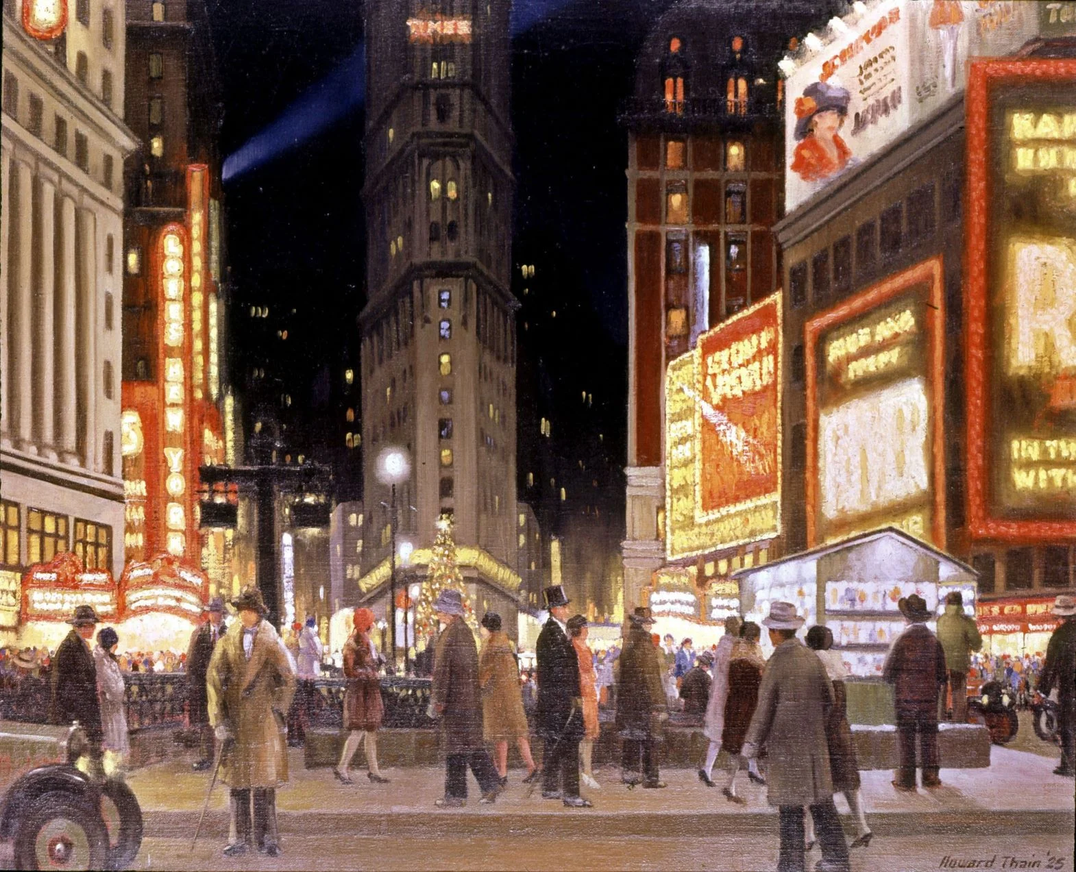 Howard Thain 作品，描繪一九二五年繁華的紐約時代廣場。