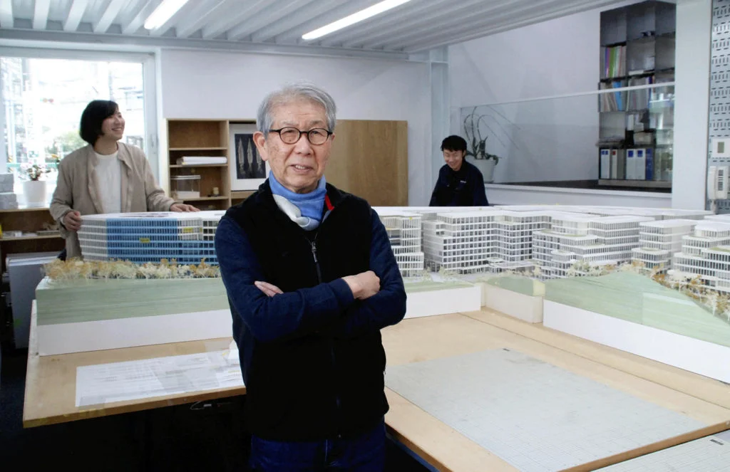 Riken Yamamoto, Japanese architect poses at his studio in Yokohama , Kanagwa Prefecture on March 7, 2024. 78-year-old Yamamoto will receive the 2024 Pritzker Architecture Prize.  ( The Yomiuri Shimbun ) (Photo by Mutsumi Morita / Yomiuri / The Yomiuri Shimbun via AFP)