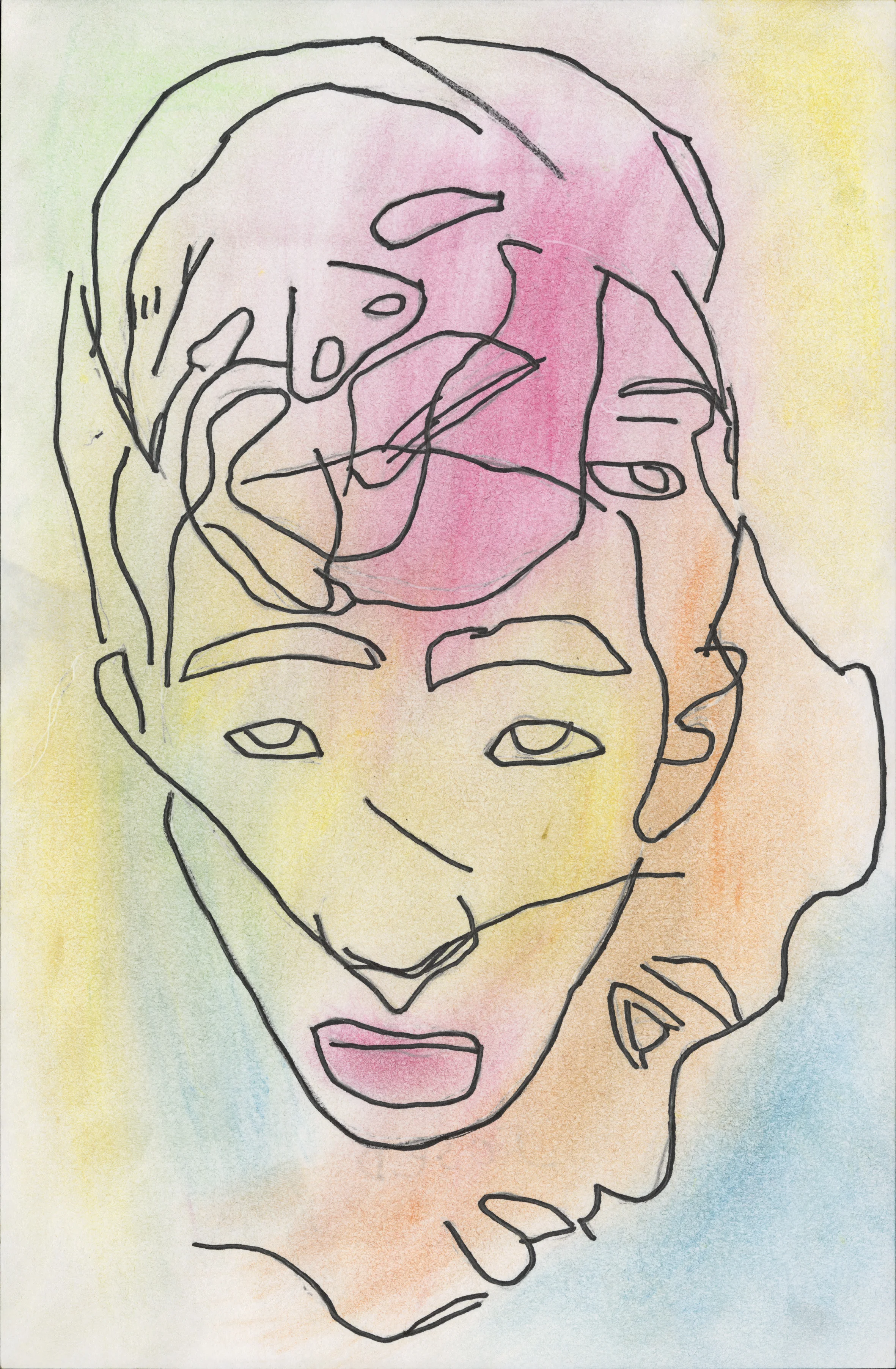 Joseb Hasahatan Sirait(19歲)，《綫條畫》，墨⽔筆和⽊顔⾊紙本。Joseb ⾃⼩便喜愛繪畫，認為繪畫最能讓他表達⾃⼰所想和情感。在這幅作品中，他先為對象的⾯貌拍攝不同⻆度，然後再運⽤線條和⾊彩進⾏創作，把構想栩栩如⽣地展現於畫中。