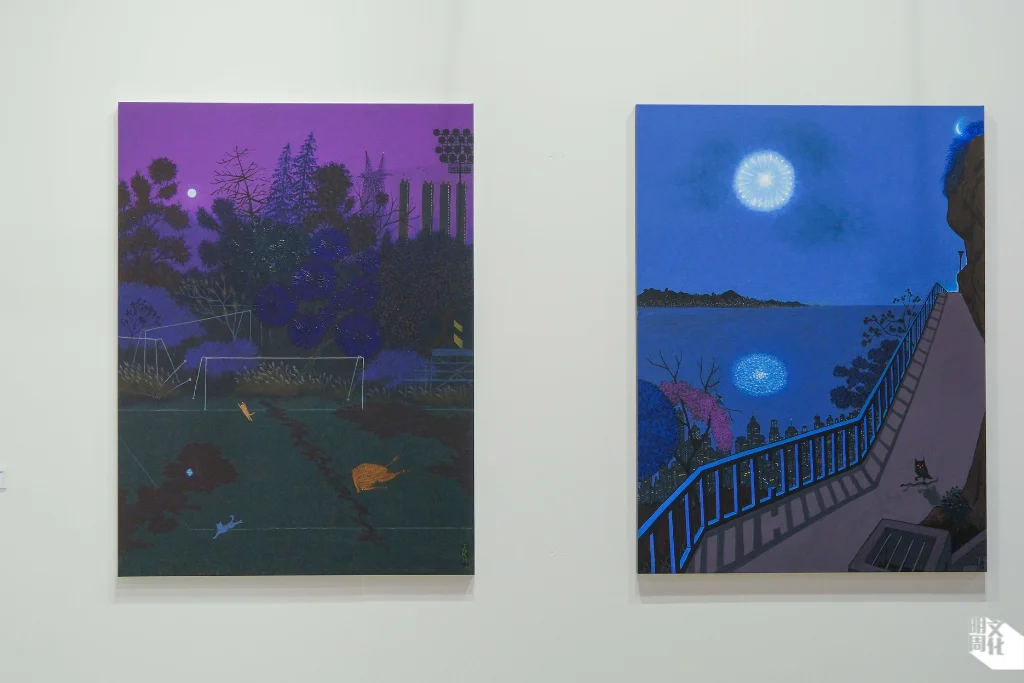 藝術家楊學德作品《夜波》及《夜間動物園》。