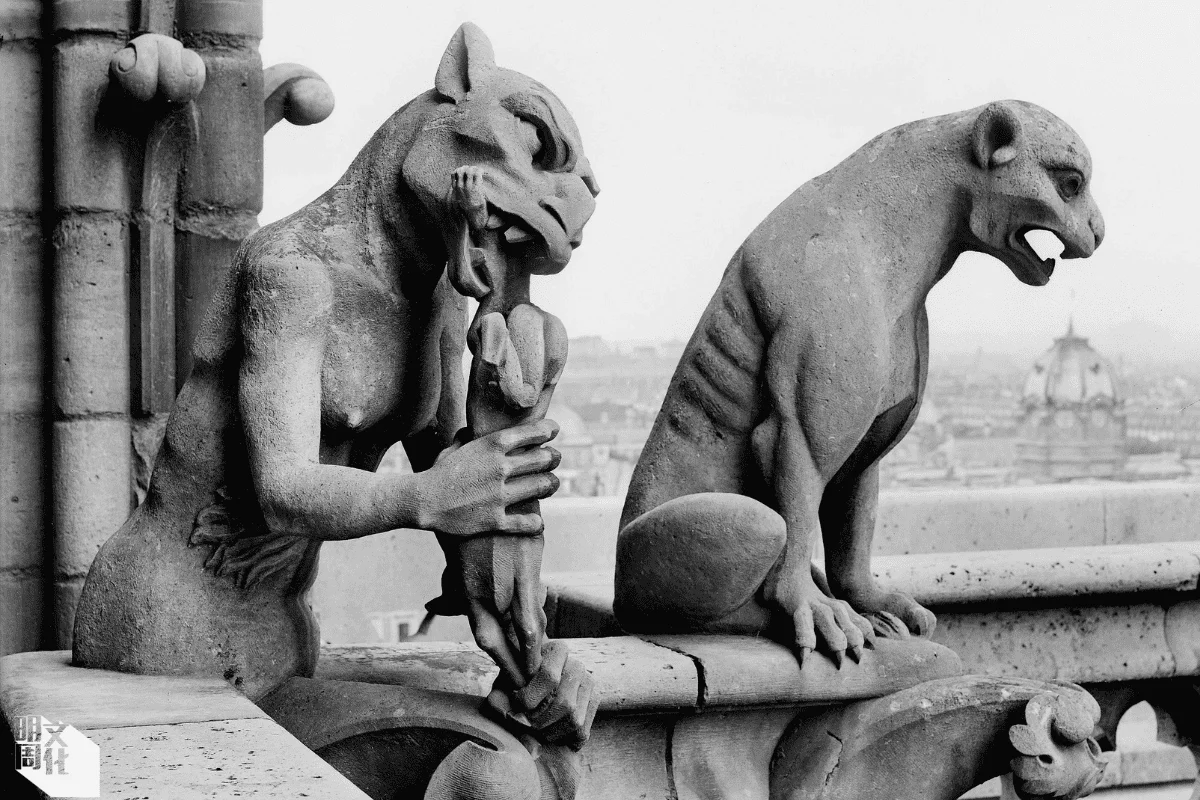 石像怪多年來看守着巴黎聖母院,雖遭火劫,教堂內的玫瑰窗和石像怪幸保不失。