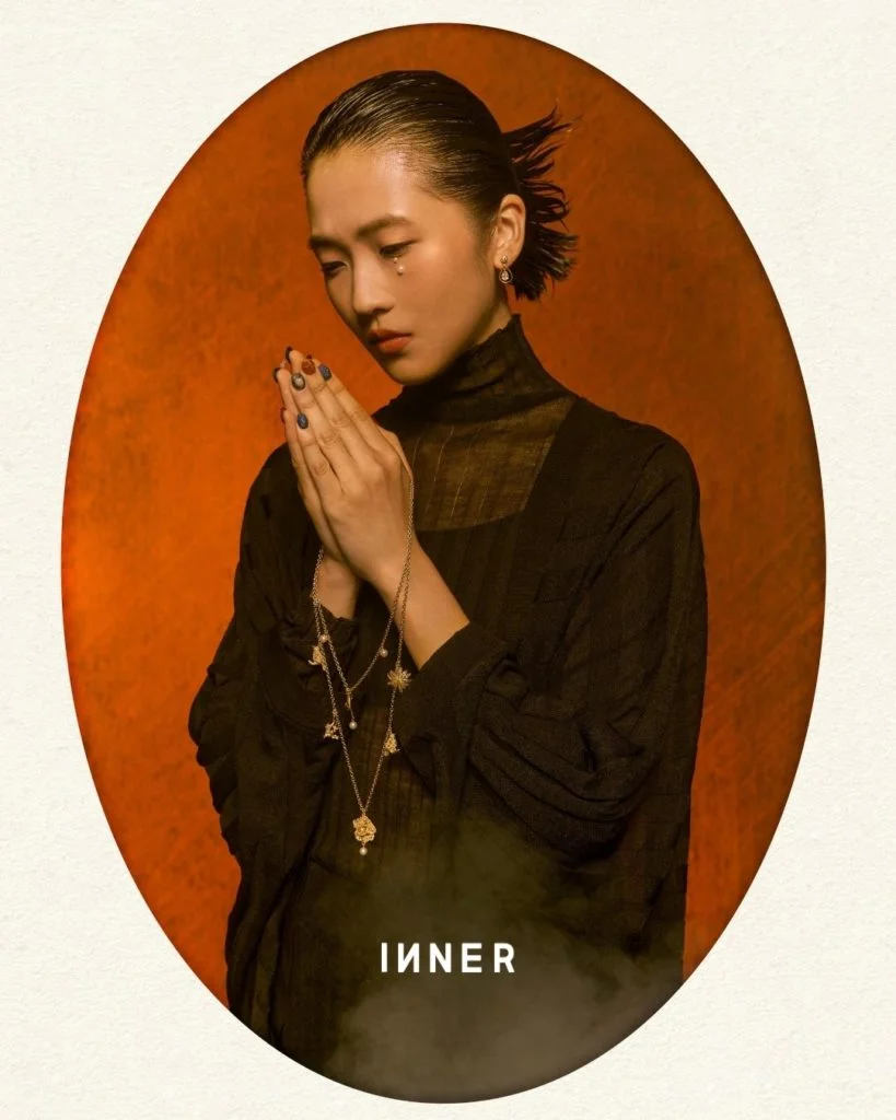 CARDIGAN, TURTLENECK SWEATER, PANTS, D-DROP EARRINGS & JARDIN DE DIOR NECKLACE, DIOR