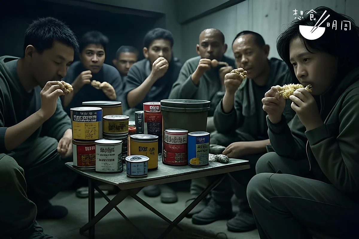 北美大型連鎖超市Costco貨架上的Emergency Food Bucket，包括主餐、早點、飲料。主餐有意粉、照燒飯、，早點有麥片，飲料有橙汁、奶類替代品等。（圖片由Grok生成）