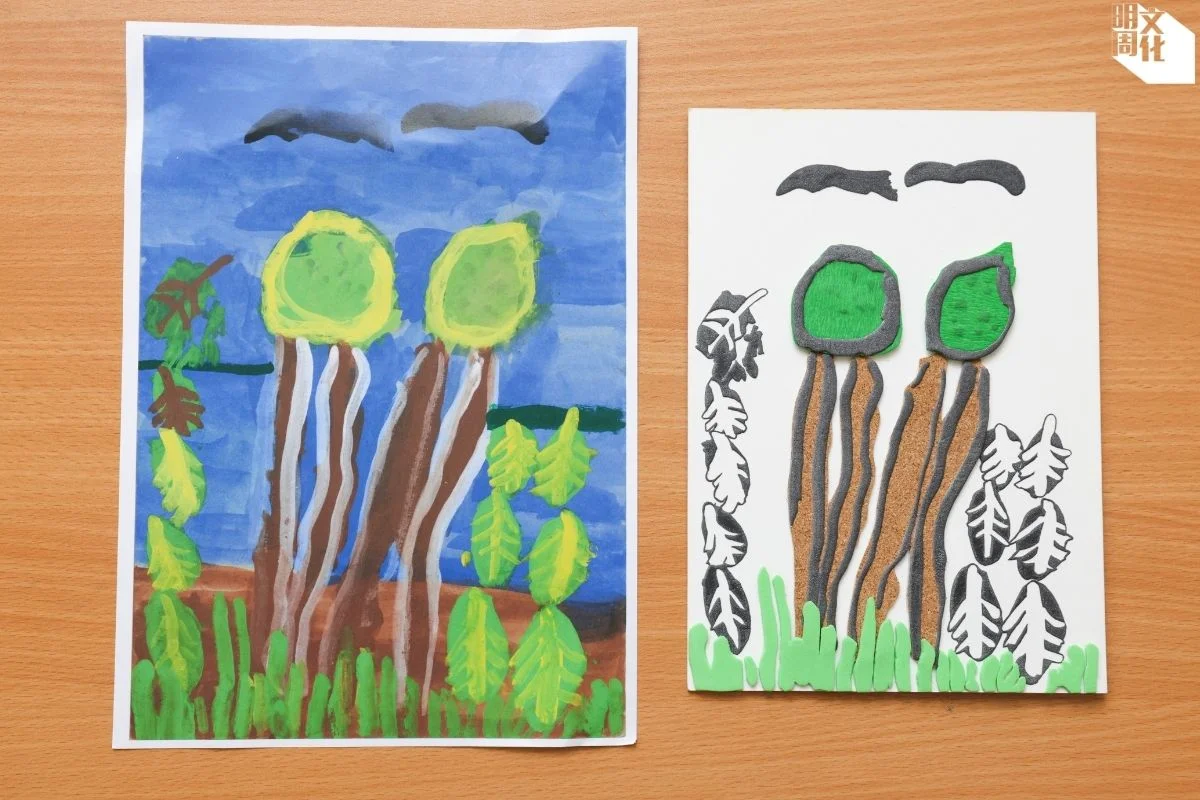 香港展能藝術會藝術通達團隊曾為機構內的展能藝術計劃作品（左）製作觸感製作（右）。