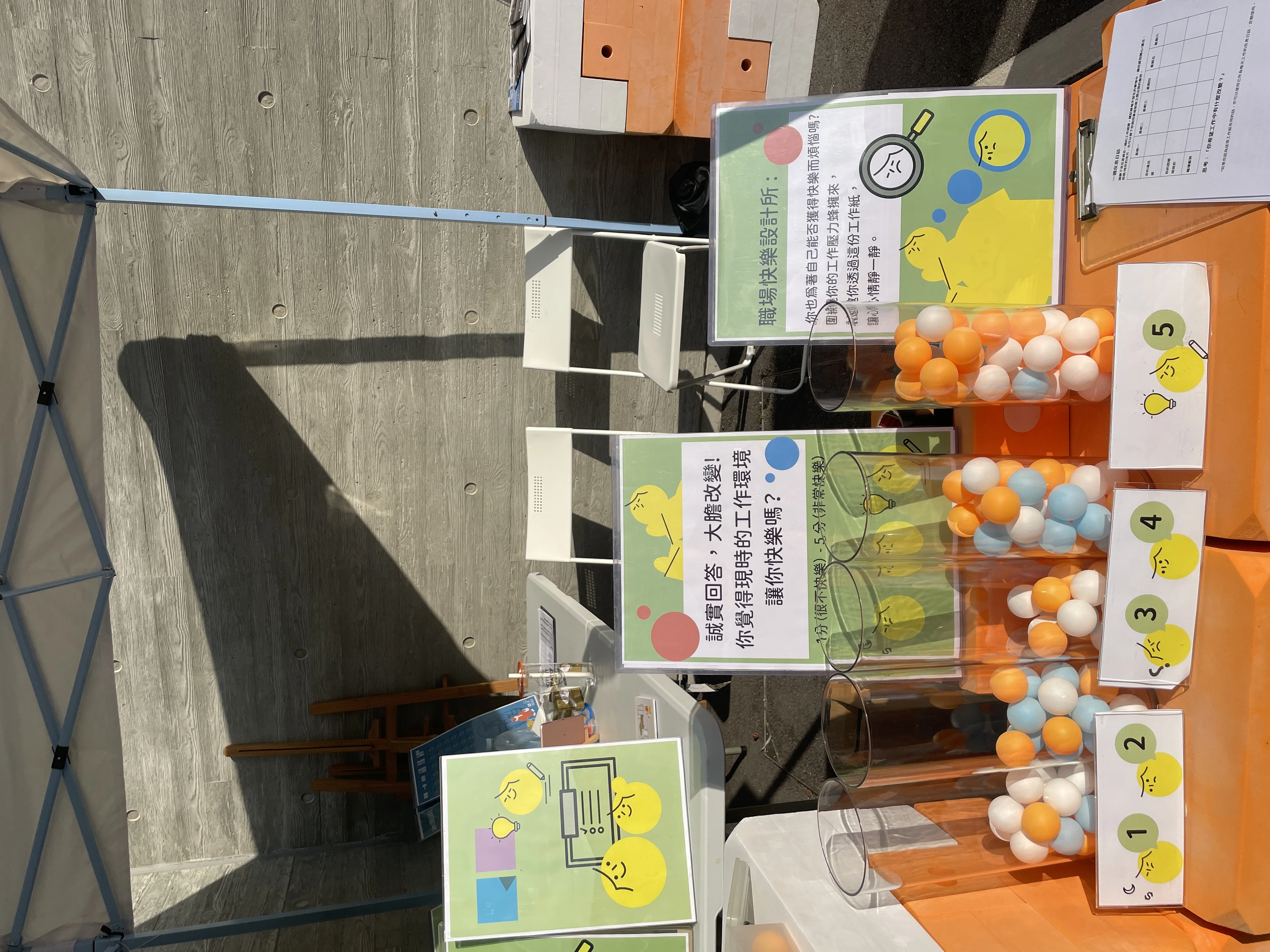 參與者用乒乓球投下內心對工作的分數