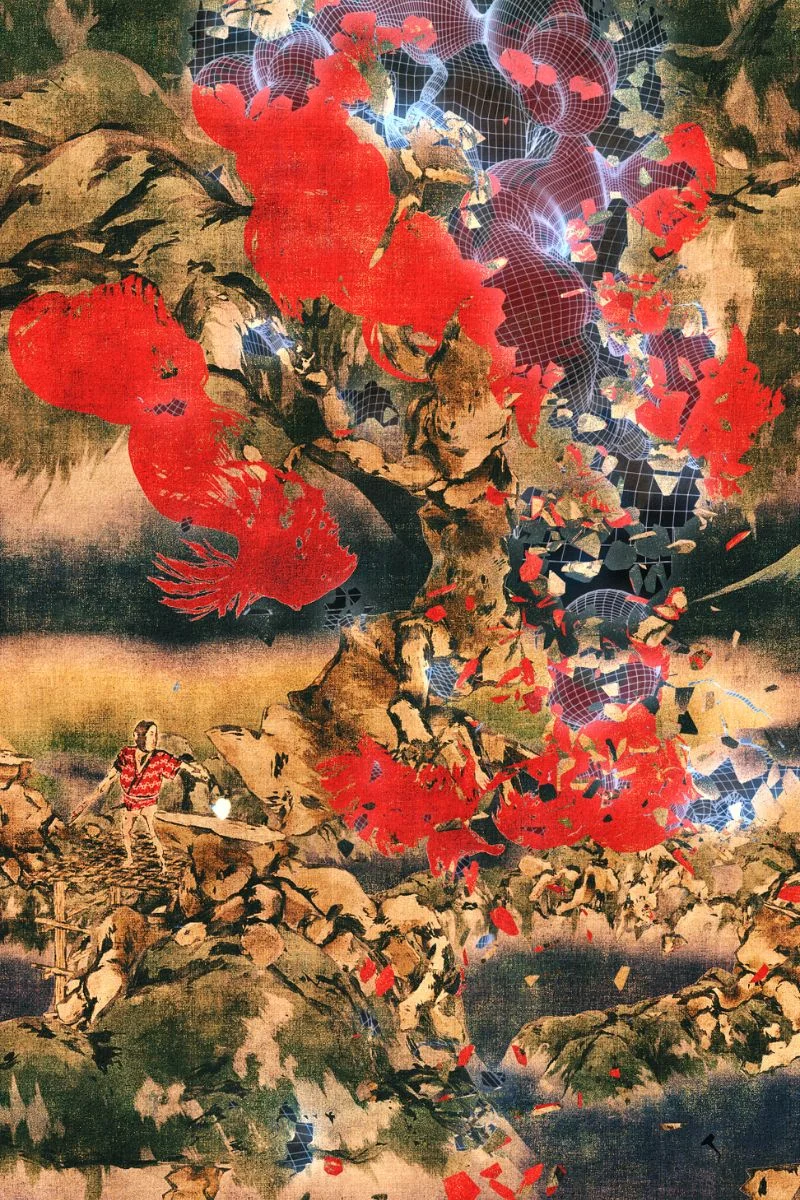 teamLab《Flower and Corpse Glitch》數碼作品，單一頻道（Image courtesy of Ikkan Art LLC. © teamLab.）