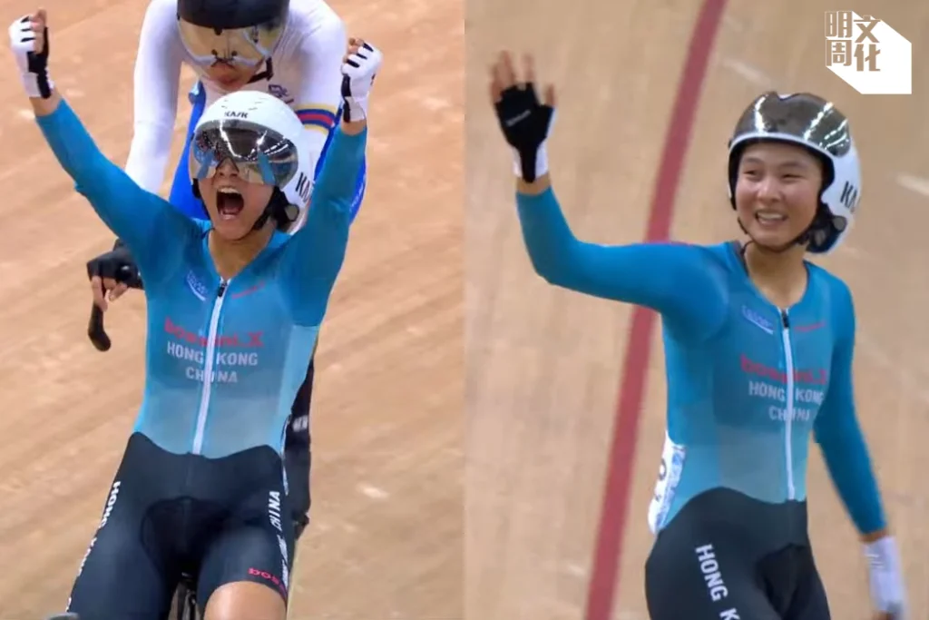 李思穎在全運會贏得單車場館全能賽冠軍的一刻