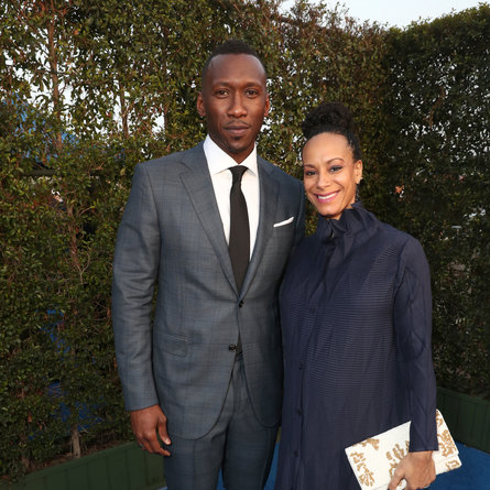 SANTA MONICA, CA - DECEMBER 11: Actor Mahershala Ali (L) and artist Amatus Sami-Karim attend the 22nd annual Critics' Choice Awards with Porsche and the 2017 Panamera 4 E-Hybrid Executive at Barker Hangar on December 11, 2016 in Santa Monica, California. (Photo by Todd Williamson/Getty Images for Porsche)