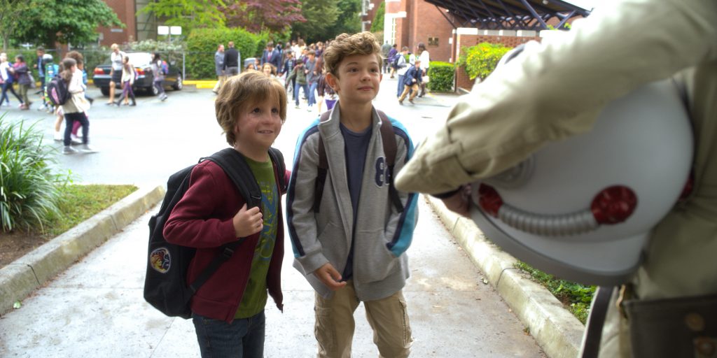 AUGGIE (Jacob Tremblay) and JACK WILL (Noah Jupe) in WONDER. Photo courtesy of Lionsgate Entertainment.