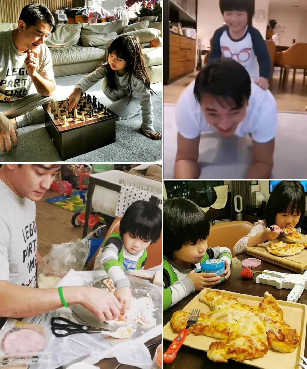 祥興留家抗疫也有其他解悶活動，例如與子女玩西洋棋、整pizza，自己也勤做運動鍛鍊身體。