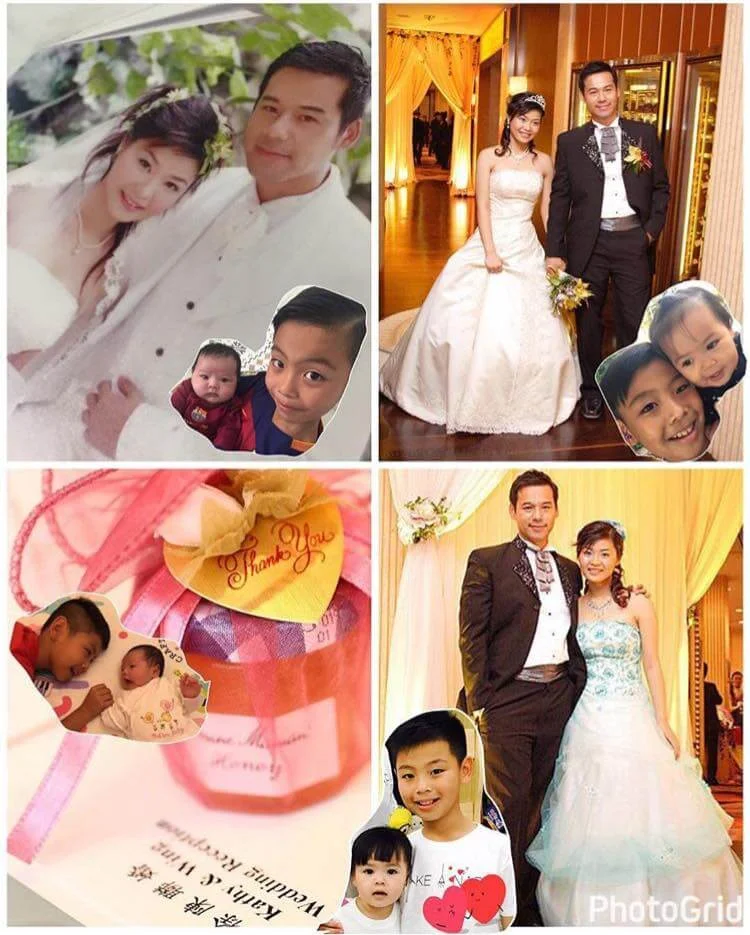 徐榮在網上公開結婚照,不忘加上一對子女在旁邊,全家人齊齊整整。