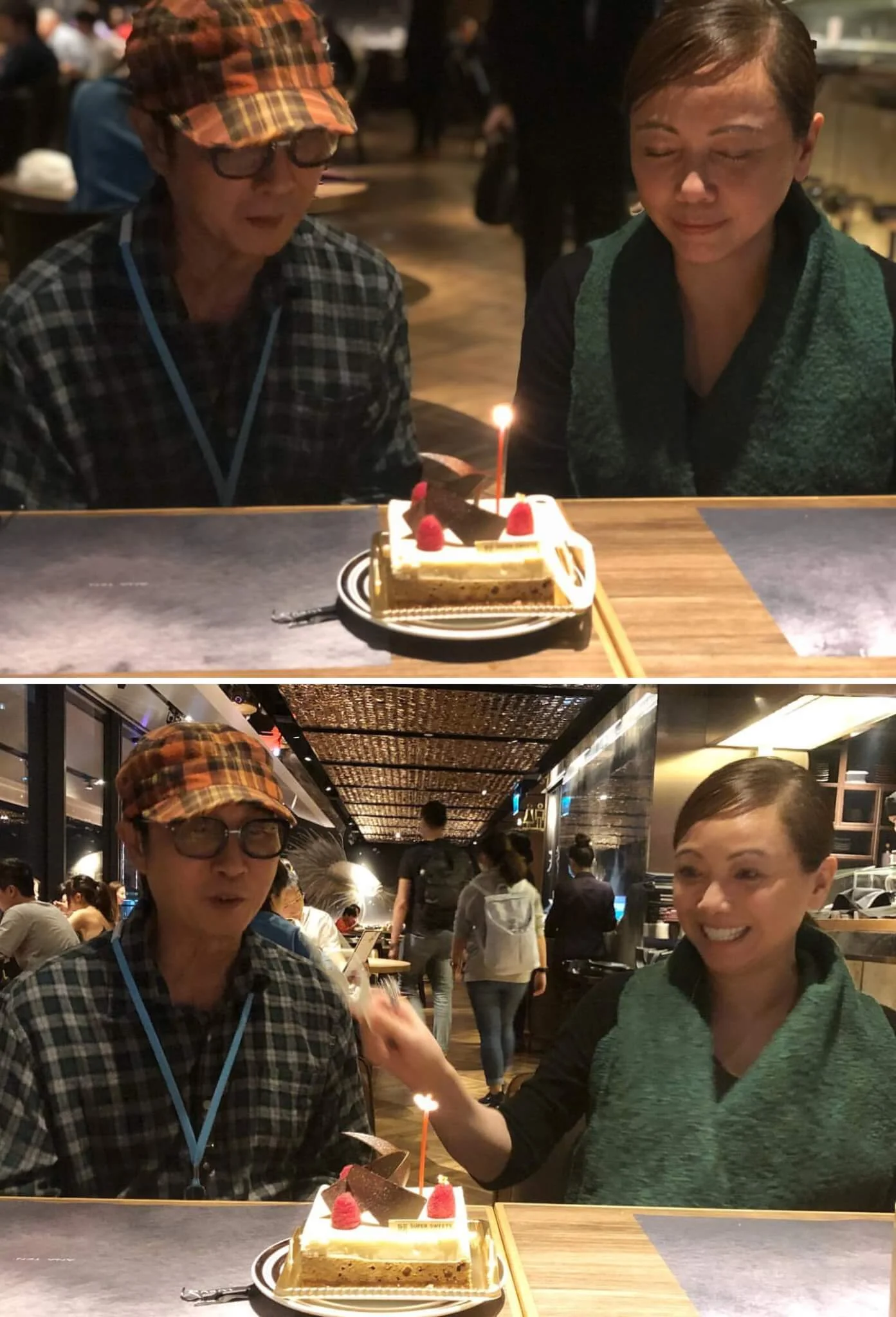 有朋友為雯女慶生,但她特地為松哥補祝生日,並上載一起對着蛋糕許願的照片。