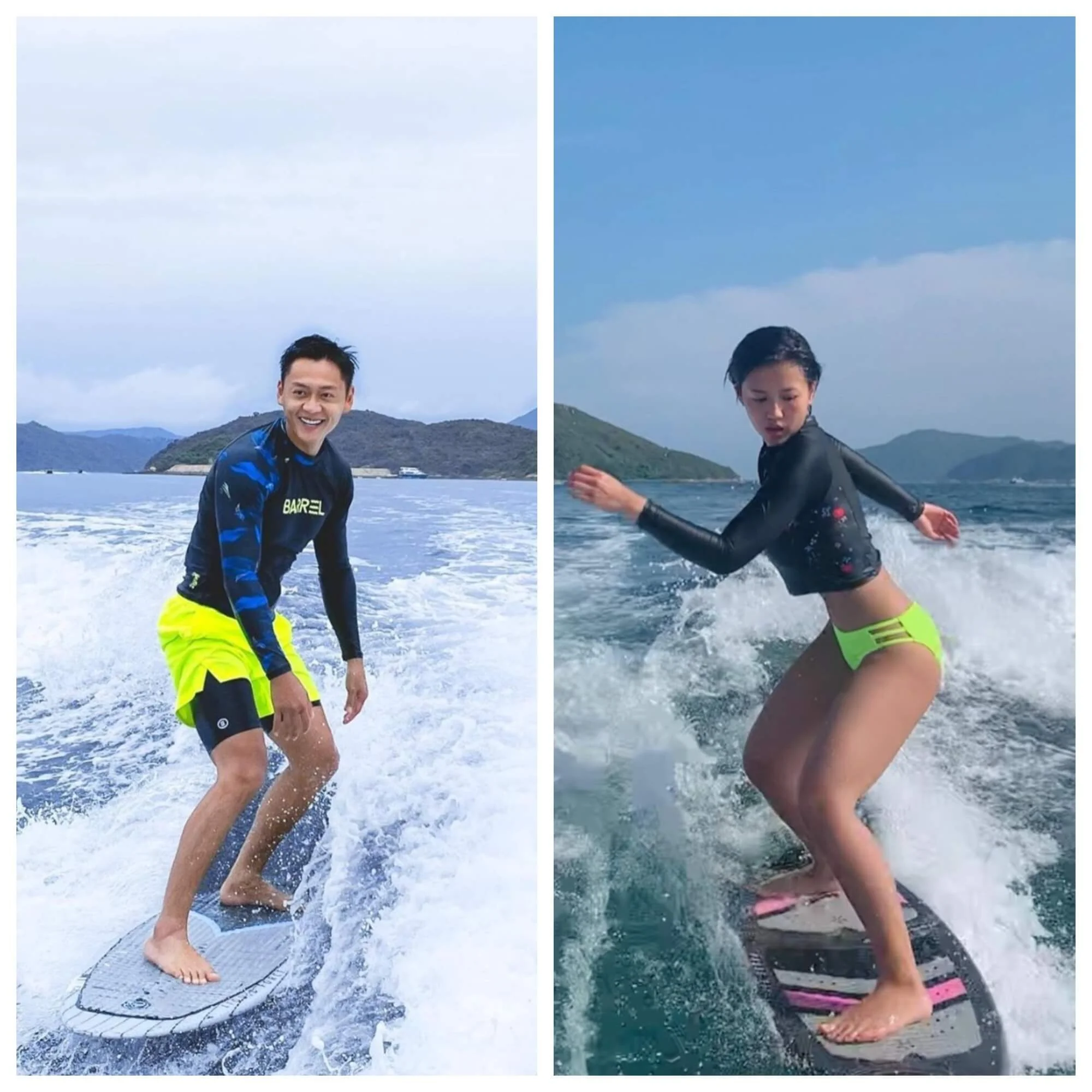 張振朗與女友楊偲泳經常相約做運動，近日更愛上滑水。 