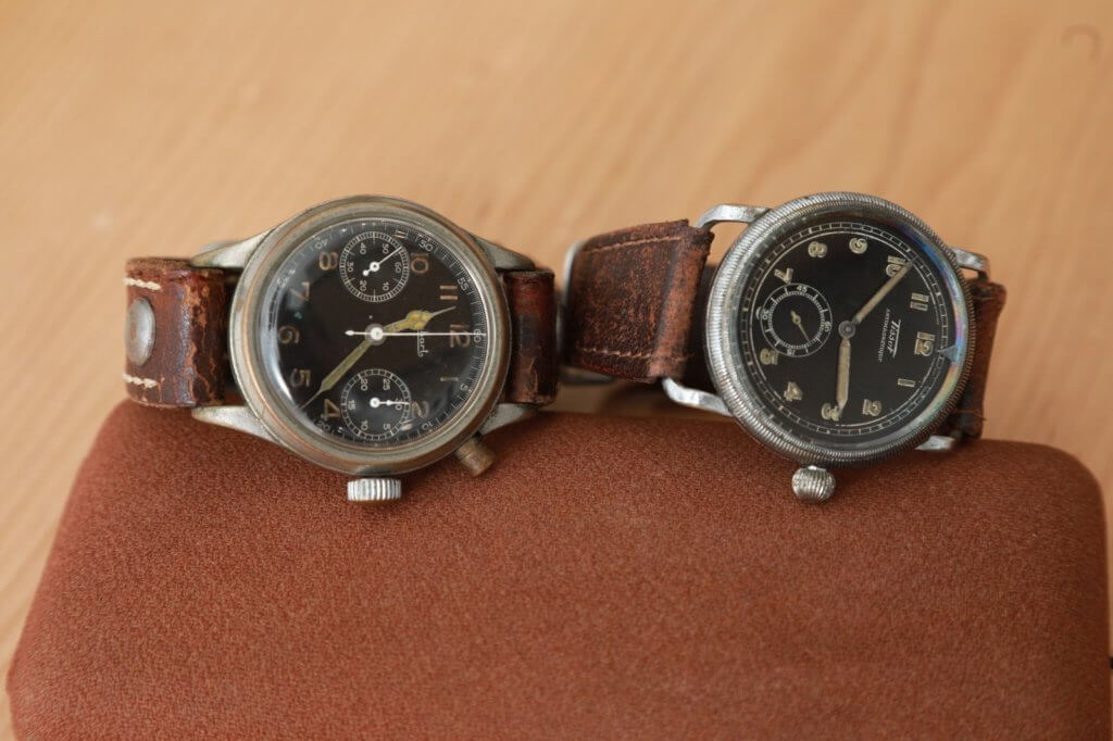 德國空軍用的軍錶，鄧生配上四十年代皮革所製的錶帶。 