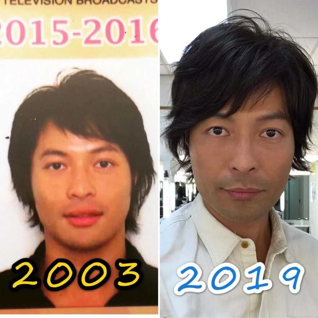 ○三年初入無綫的張達倫（左）頭髮略長，當時他演了多年閒角。