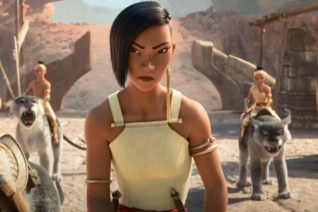 龍牙族族長女兒拉美爾與雷雅的對決武打動作場面,十足真人片。