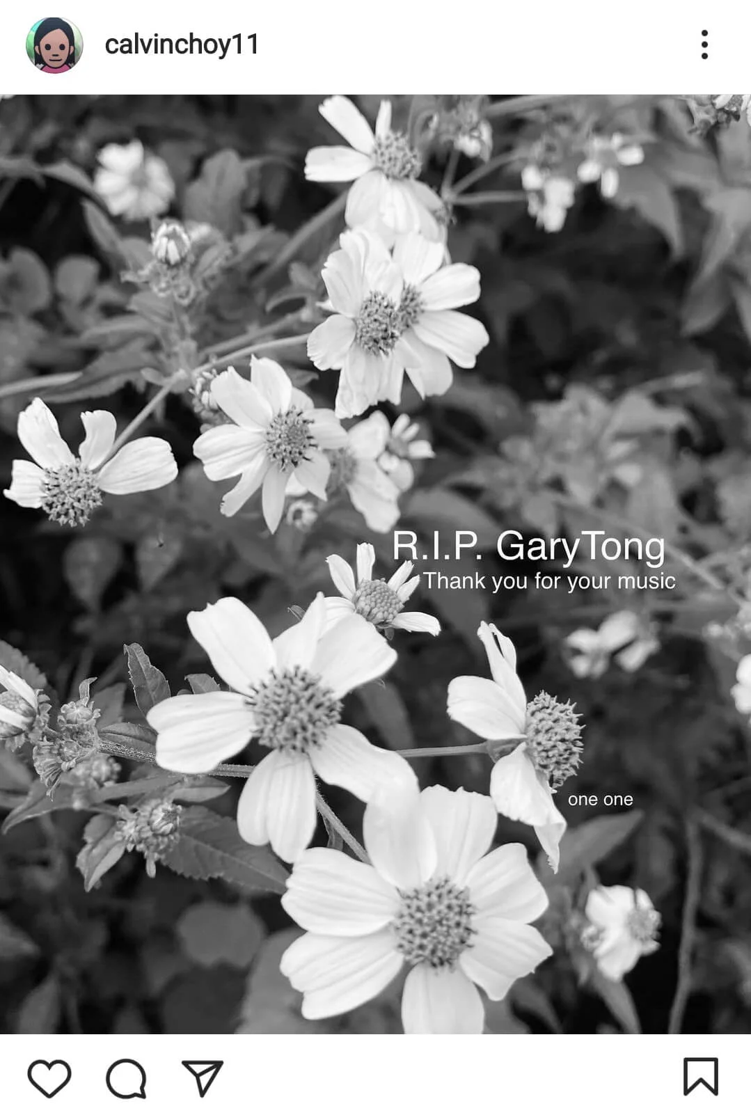 蔡一智寫上：「R.I.P Gary Tong，Thank you for your music.」