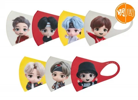 BTS 口罩印上成員們的卡通版樣子，粉絲們可選擇心儀成員款式。