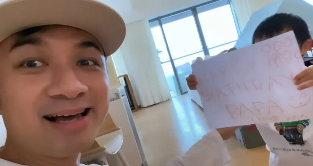 古巨基昨日生日,獲囝囝送上生日快樂橫額,開心不已。